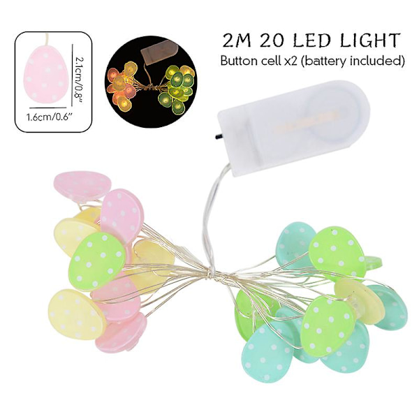 2 meter påskslingor för heminredning 20 led glödande påskhareägg Morot Fairy Light Ornament dekorationer Set4