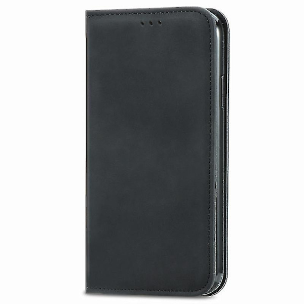 Iphone 12/12 Pro Retro Skin Feel Business Magneettinen vaakasuora case pidikkeellä ja korttipaikalla sekä lompakko & valokuvakehys (musta)