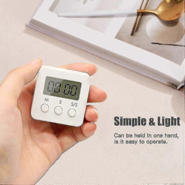 Digital timer, 4-pak mini stopur med høj alarm, nedtælling til 99,59 og LCD-display kort timer til køkken, kontor, sport - L White