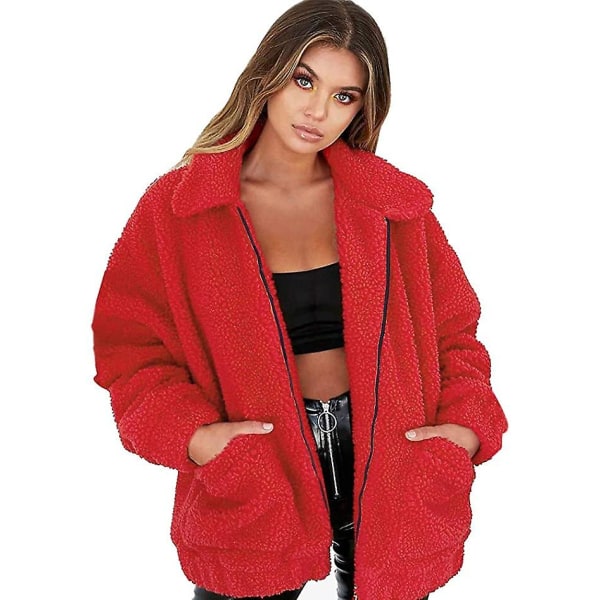 Naisten pitkähihainen tekotakki Sexy Parka Fashion -takki Red 3XL