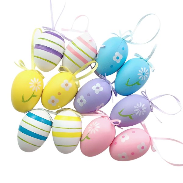 12stk påskepynt Egg Hengende Ornamenter Fargerike Til Påske Tre Kurv Dekor Party Favors Rekvisita Hjem Multicolor