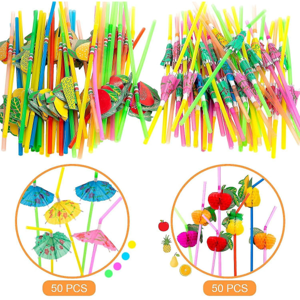 100 Pcs Fruit Straws Umbrella Straws Party Disposable Straws Table Decor Tropical Drinks For Cocktail Soft Drinks Hawaiian Luau Party Supply