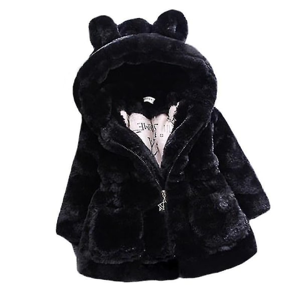 Hhcx-kid Girl Fluffy Faux Fur Hooded Coat Fleece Jacket Winter Warm Outwear Black 4-5 Years