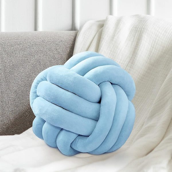 Knutbollskastkudde, vit rund knuten plyschkudde Accentkudde for preppy, estetiska & söta prydnadskuddar for soffa, seng, stue, F Blue Medium