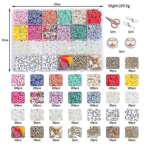 Bløde keramikperler brevperler kvastperler Håndlavede perler med gør-det-selv sæt æske color 19*13*2cm