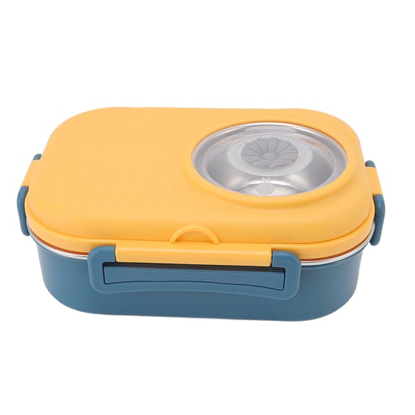 1450ml Rustfritt Stål Termisk Bento Matboks Dobbelt Lag Rombeholder for Studenter Gul
