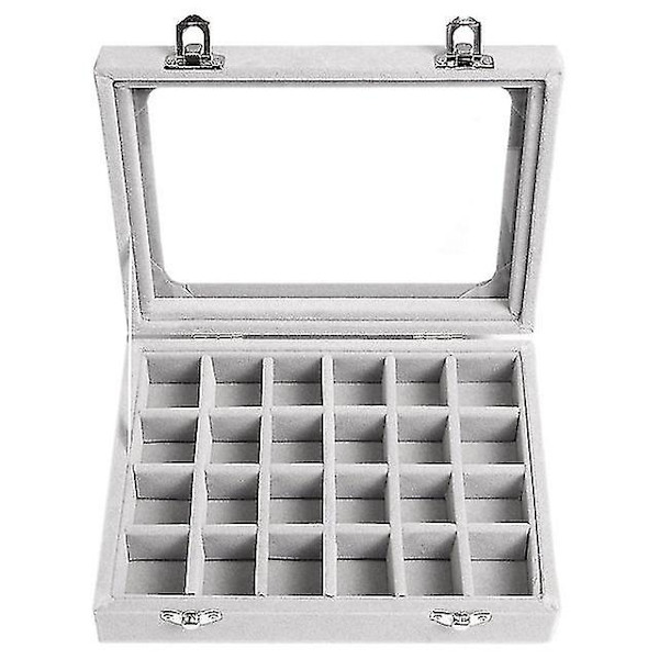 24 Grids Fløjlsglas Smykker Ring Display Organizer Box Øreringe Opbevaringsholder Smykker Display Box gray