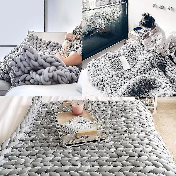 Warm Wool Knitted Thick Blanket Grey 80x100CM