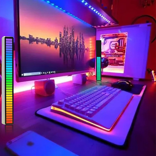 Stemmeaktiveret pickup rytmelys Farverig lydkontrol Ambient lys med 32 bit musikniveauindikator til bil Black
