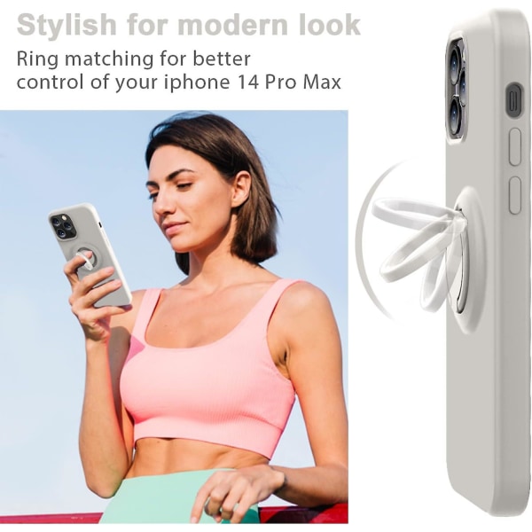 Kompatibel med Iphone 14 Pro Max Fodral Med Ring Stativ | Flytande silikon | Mikrofiberliner | anti-repa helkroppsstötsikker beskyttelsesfodral F