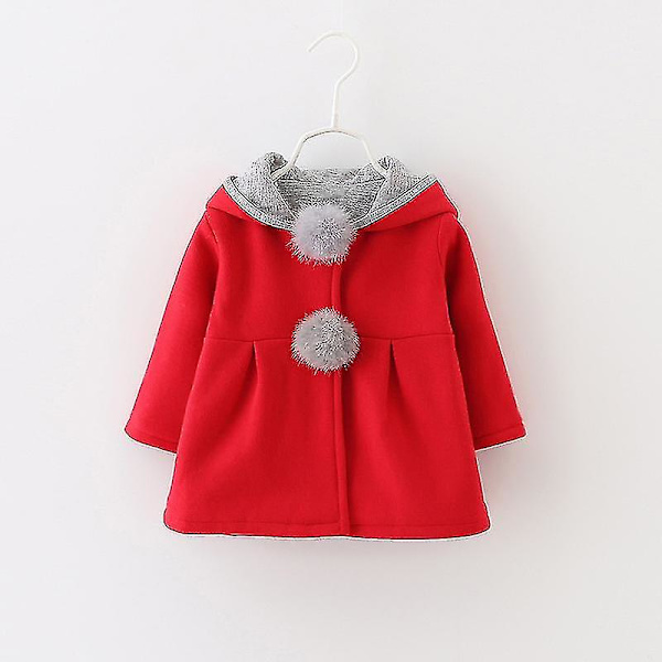Hhcx-kids Baby Girl Bunny Rabbit Øre Hættejakke Vinter Varmt Outwear Red 1-2 Years