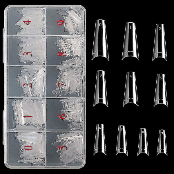 Namotu Fake Nail Coffin Shape Long 500pcs, Clear Tips For Acrylic Nails French Lady 10 Sizes Half Cover False Nail Art Tips Artificial For Diy Nail Sa