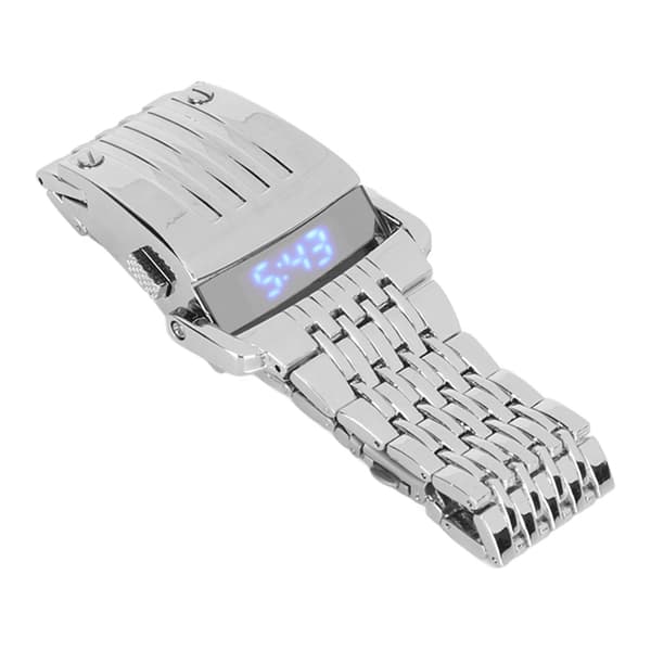 Legeringsklocka LED Digital Display Snabbkoppling Trendig Herrklocka för Daglig Affär Silver Blått Ljus