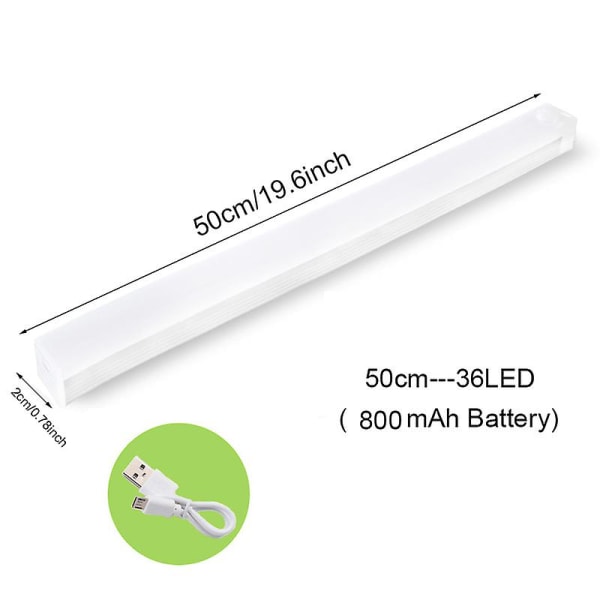 Bevegelsessensor Lys Trådløst Led Nattlys Usb Oppladbart Nattlys Kjøkkenskap Skaplampe Trappebaklys Warm White 50cm-36LED