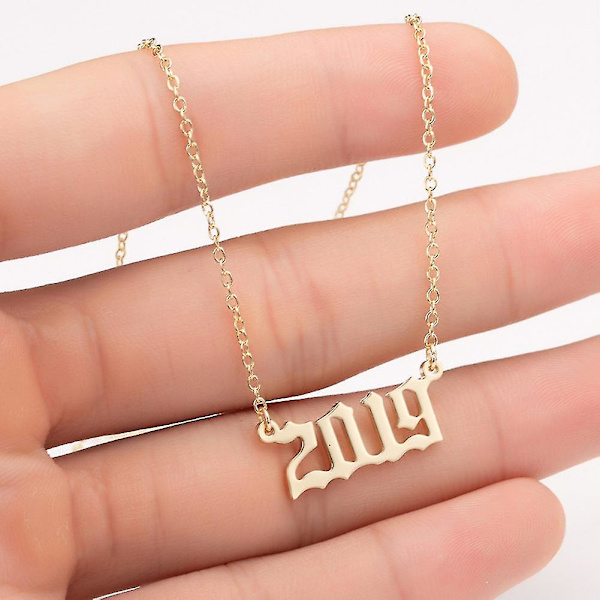 1980-2019 Birth Year Number Charm Pendant Stainless Steel Chain Necklace Jewelry Golden 2019