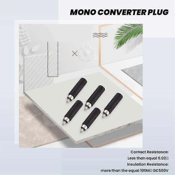 5x 6,35 mm 1/4 tommers mono hunnplugg til RCA hannplugg lydadapterkabelkonverterer