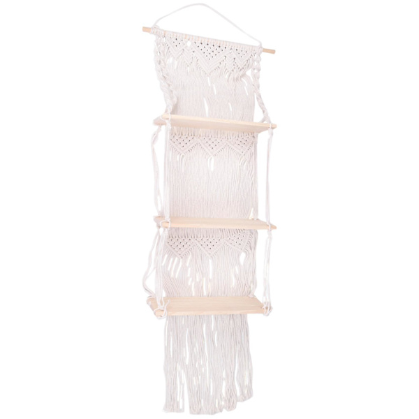 Boho Macrame Vägghängande hylla 3 våningar Handgjorda vävda tofs Trä Organizer Hyllor Vägg Flytande H