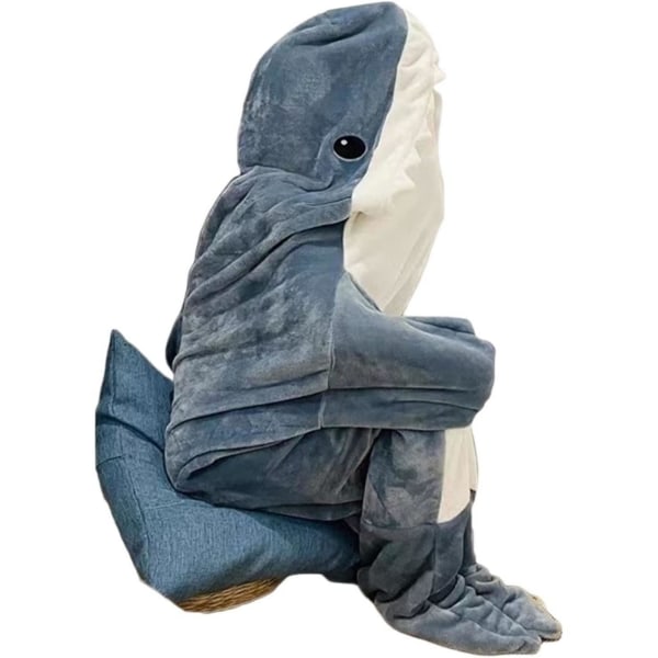 Det nye Shark Blanket hajtæppe Adult Shark Onesie Adult Portable Blanket Soft Blue Blå XL