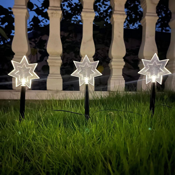 Stjerne eller snøfnugg LED Stake Hagelys - LED Pathway Decoration Hage Plen Patio - Festlig Xmas Glow Julepynt Seven pointed star