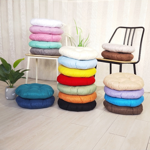 【Barbie Shop】Tykk lin rund sittepute stolmatte soverom gulv sittepute egnet for spisestue soverom sofa lesekrok hage Red  40*40*9cm