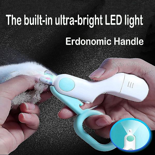 Cat negletrimmere til små dyr Usb genopladelige hunde negleklippere med led lys, grøn 1 blue