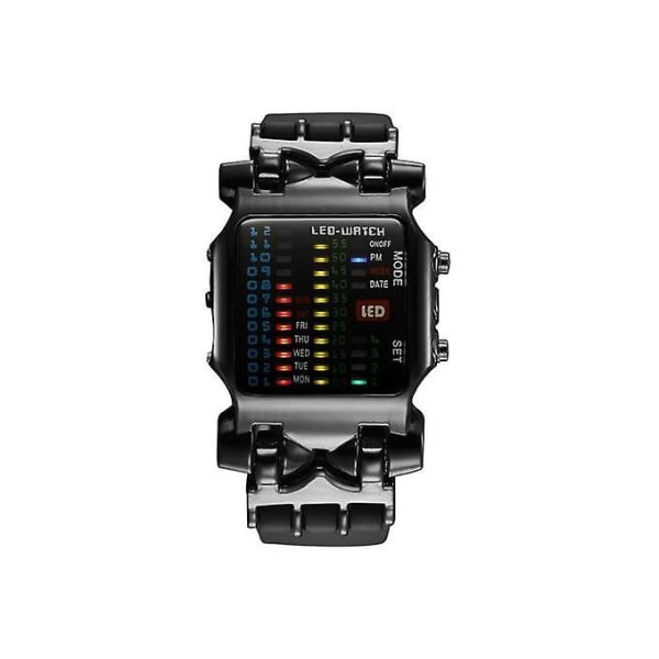 Luksus Mænds Square Style Cool Farverigt Led Digital Watch Binært Håndled Sort