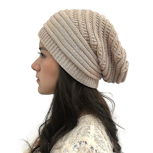 Män Kvinnor Slouchy Baggy Beanie Oversized Hat Skull Ski Cap Beige