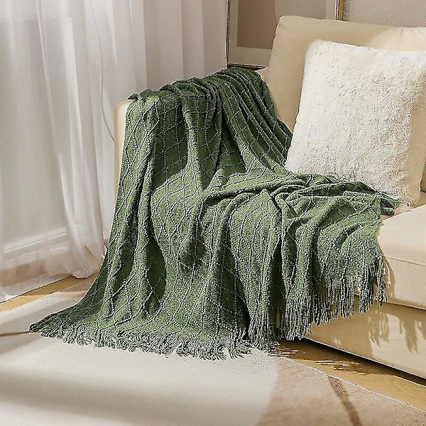 Inya Slängfilt Strukturerad Solid Mjuk Soffa Soffa Överdrag Dekorativ nordisk stickad filt Tyngd juldekor Plädar diamond army green 127x172cm