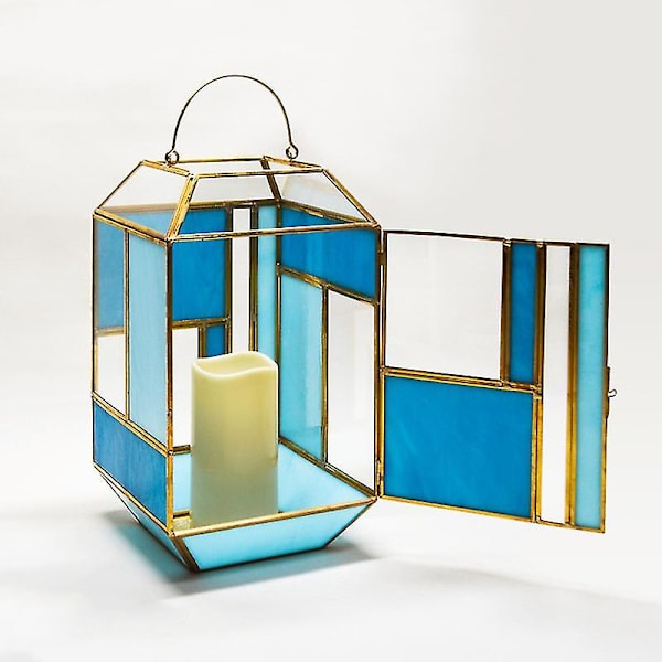 Geometrisk färg Glas Ljusskärm Vindtät Ljusstake Bärbar Ljushållare Hem Vas Ornamenter E