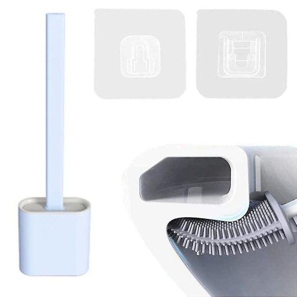 Silikon Flex toalettborste med hållare, mjuk silikonborst Robust djuprengöringsmedel för badrum toalettborste och snabbtorkande set, halkfri långa plagg