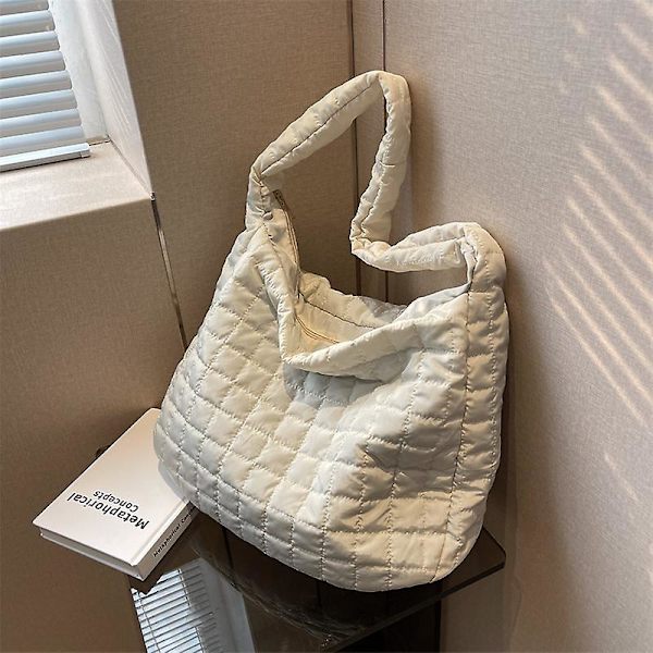 Uformell quilting Rutet skulderveske for kvinner Mote Dame Reisevesker med stor kapasitet Ensfarget håndvesker under armene for kvinner Hvit White