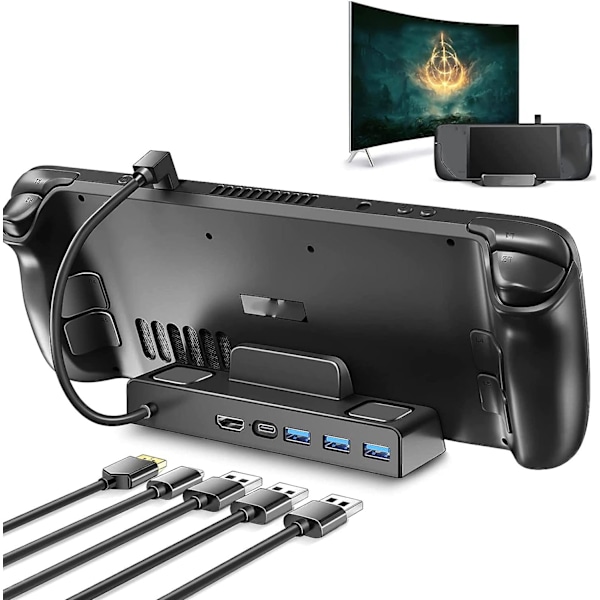 Dokkingstasjon for Steam Deck, 5 i 1 Steam Deck Dock Stand med HDMI 2.0 4K