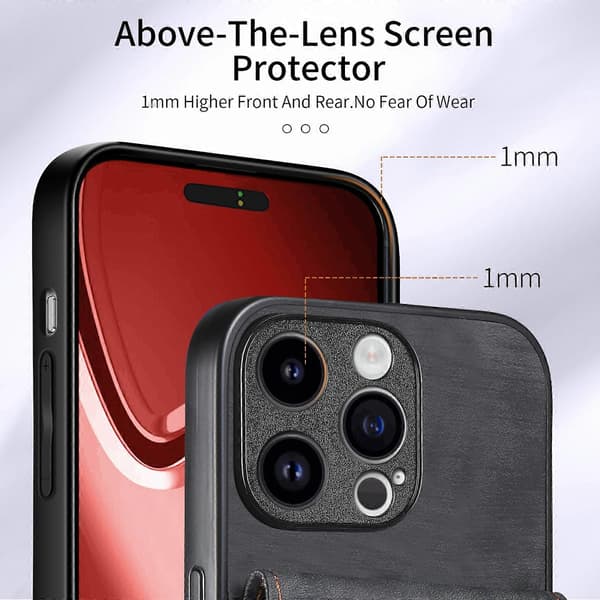 【BQ】Retro korthållare vikbart läderfodral med rem Black For iPhone 15 Pro
