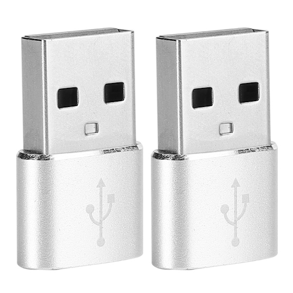 2 st Aluminiumlegering Typ C till USB Adapter Laddningssynkronisering Dataöverföring Silver