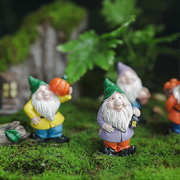 【BQ】Udendørs Plæne Dværgestatue Håndmalet Havenisse Mini Nisser Figur Sæt Harpiks Have til Eventyrhave til Blomst-E E