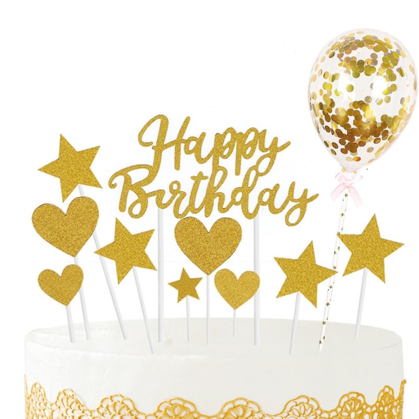 1 setin kakkukortti Helppokäyttöinen kimalteleva paperi Pentagram syntymäpäivän ilmapallosetti lapsille F