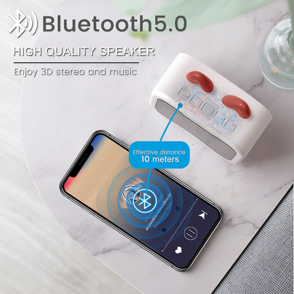 Bluetooth högtalare Radio Multifunktionell LED Uppladdningsbar Bra ljudhögtalare White Cat