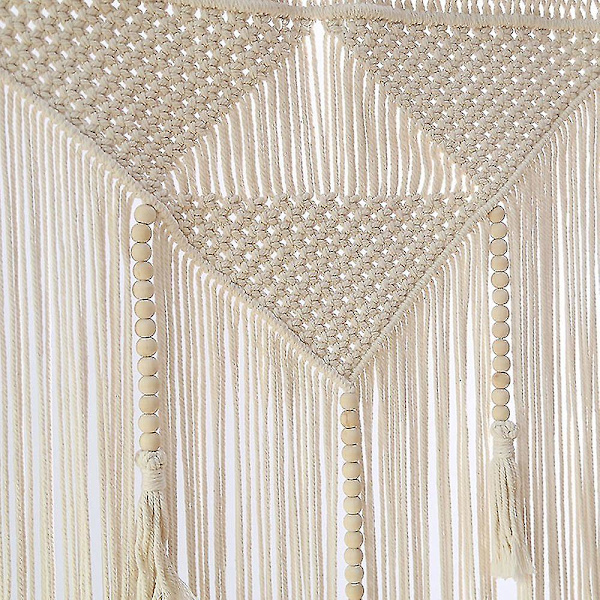 Macrame Vägghängande Boho vävd gobeläng, Beige Vit Tofs Dekor Gardin Bakgrund (trä Stick Ej