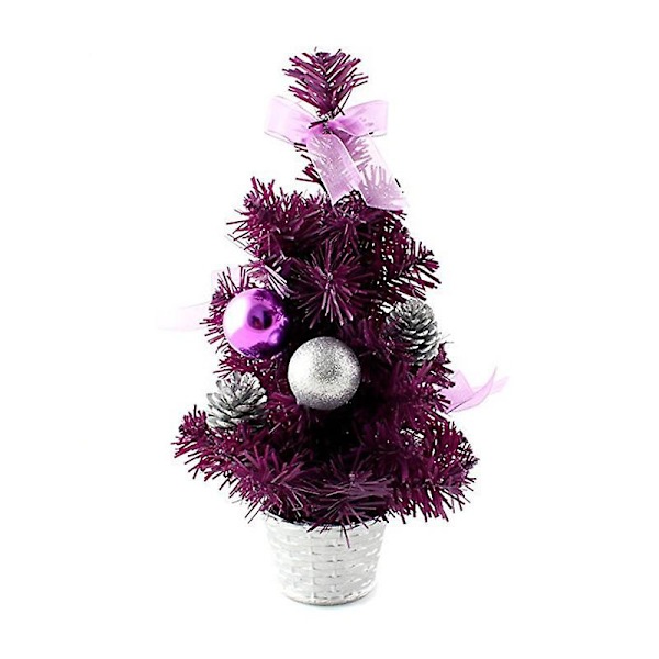 30cm Desktop Christmas Tree Artificial Mini Xmas Tree Countertop Micro Tree Figurine With Ball Pine Cone Decor Purple