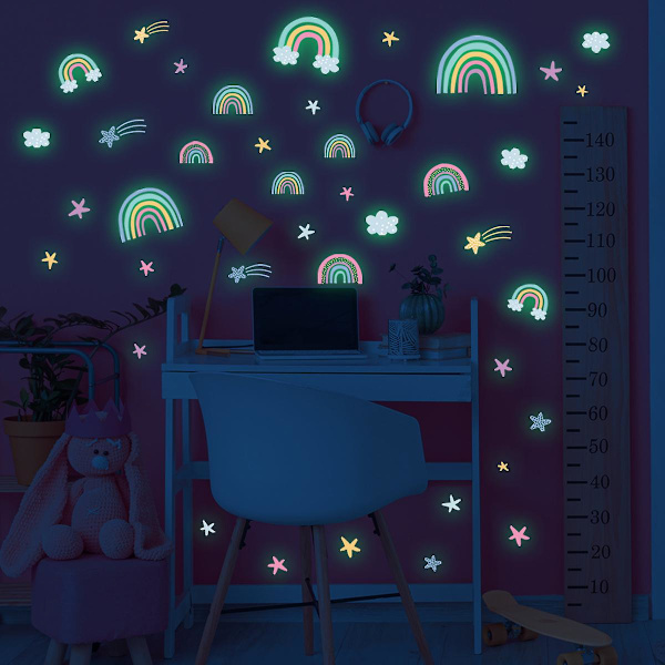 Självhäftande väggdekaler - Regnbågsmoln, stjärnor och Glow-In-The-Dark väggdekaler 38*19cm