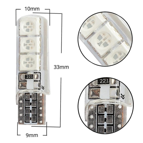 2x Auto Led T10 194 W5w Dc 12v Canbus 6smd 5050 Silikonikuori Led Valot Polttimo Ei Error Led Pysäköinti Sumu Takavalo Auto Auton Lamppu Yellow