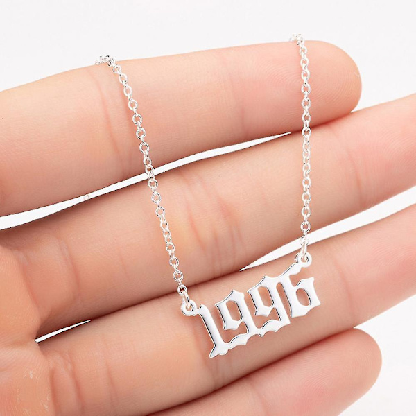 1980-2019 Birth Year Number Charm Pendant Stainless Steel Chain Necklace Jewelry Silver 1996