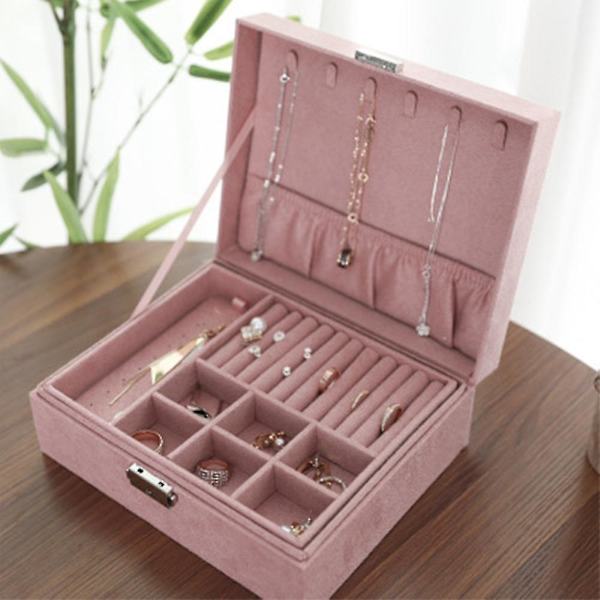 Kvinder Smykkeskrin Organizer 2 Layer Låsbar Display Smykkeholder