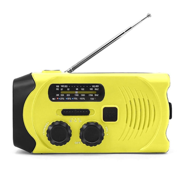 Käsikampi/aurinko-am/fm-radio, kannettava USB -ladattava katastrofihätätilanteeseen Yellow