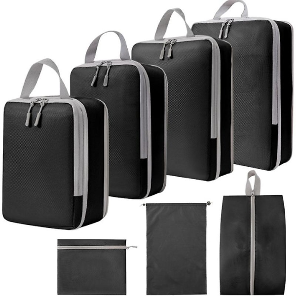7 set kompressionspackningskuber för resor, ultralätta packningsorganisatorer för bagage resväska och ryggsäck BLACK