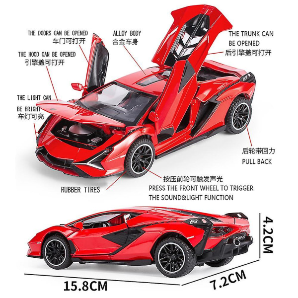 Hhcx-new 1:32 Alloy Lamborghinis Sian Sport Car Model Diecast Sound Super Racing Collection Toy Pull Back Christmas For Children Gift 1 24 Black