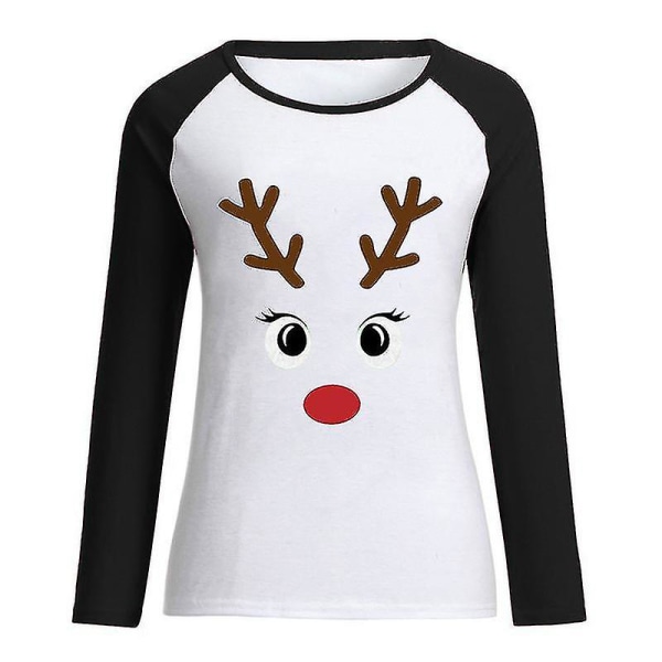 Hhcx-women Christmas Elk Long Raglan Sleeve Basic T-shirt Blouse Top