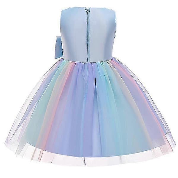 Ärmlös prinsessklänning med rosettsömmar, tyll och spets för flickor (blå, 110 cm) blue 110CM