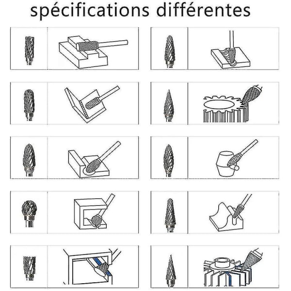 Hårdmetallkuttersett Roterende filer Tungsten Stål 10 stk Diameter hodekutter For 3mm endefresskaft 6mm Boret Utskjæring Skjæring Metall Polering Engravi