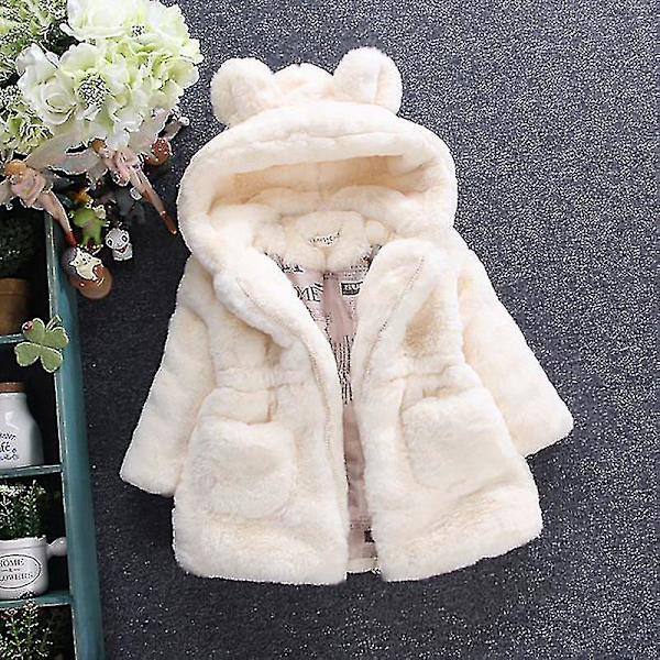 Hhcx-kid pige Fluffy imiteret pels hættefrakke fleecejakke Vinter varmt outwear White 2-3 Years